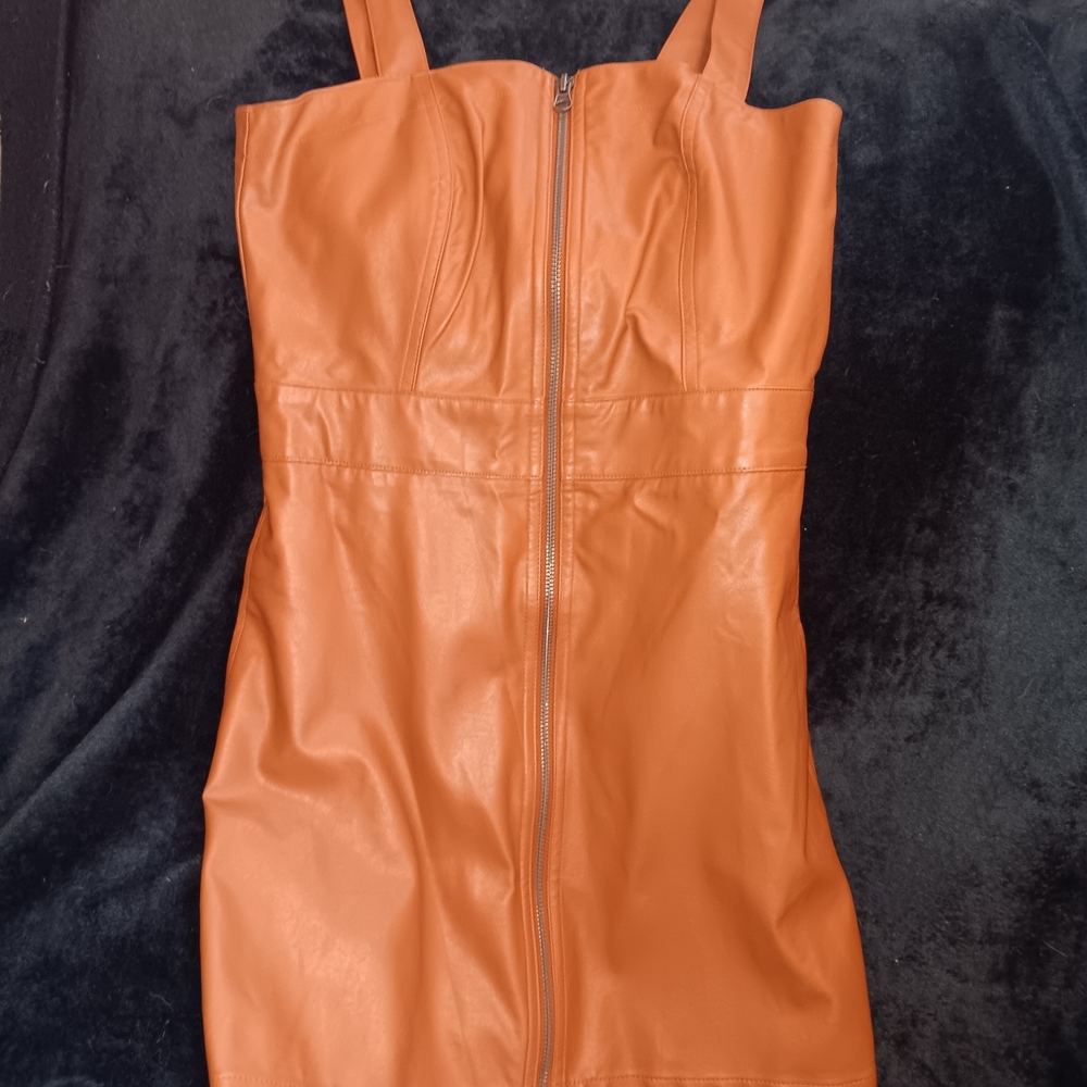 Wild Fable Strapless Orange Faux Leather Dress